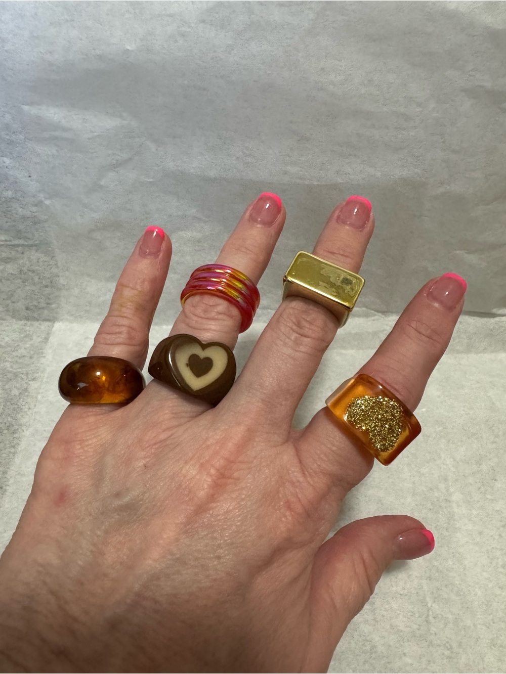 Set of Five Colorful Acrylic Rings – Y2K Chunky Stackable Jewelry